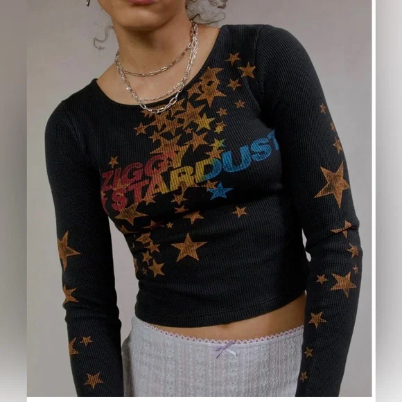 Daydreamer David Bowie Ziggy Stardust thermal cropped pullover - Picture 3 of 9
